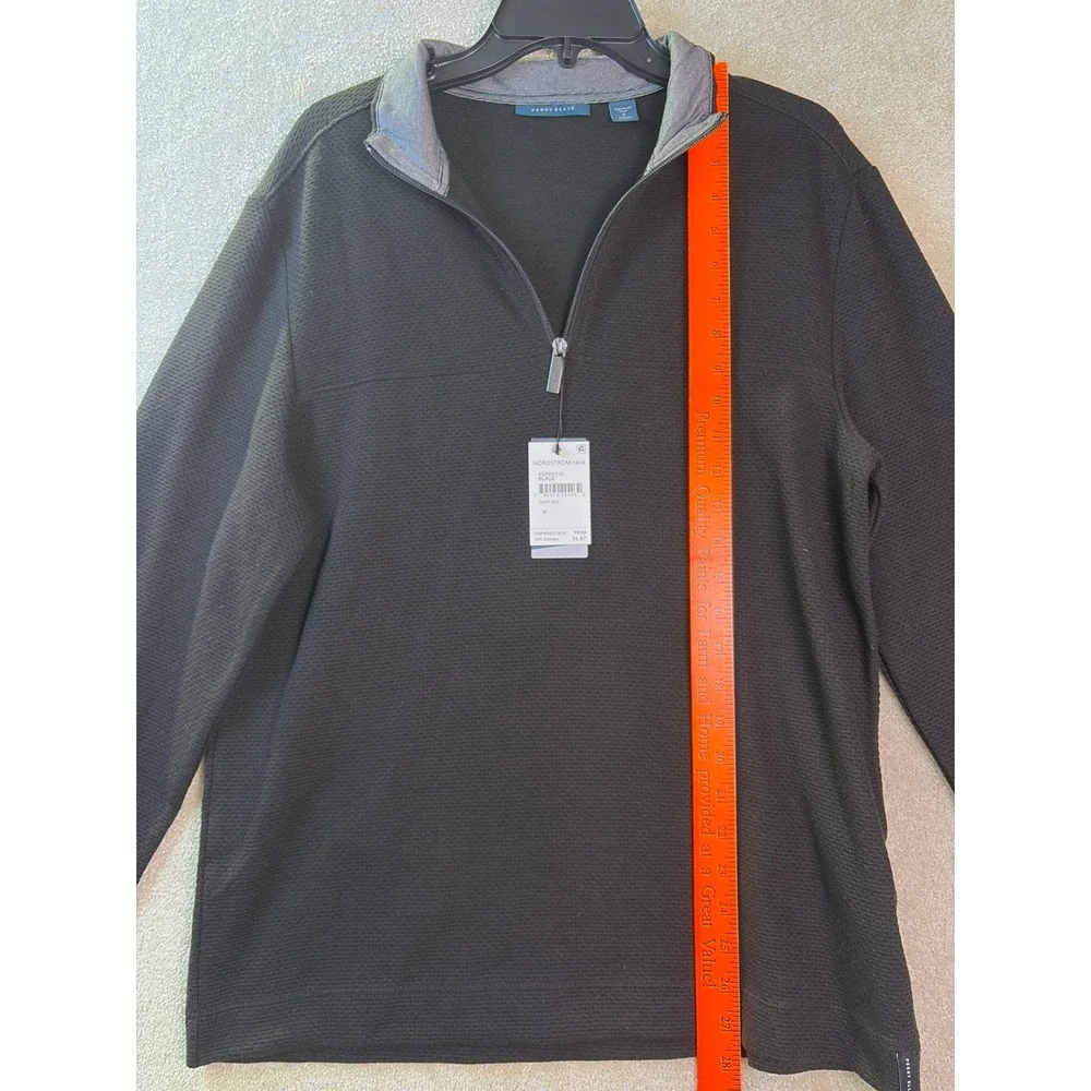 Perry Ellis Quarter Zip Pullover Mens Medium Black Textured Waffle‎ Knit NEW